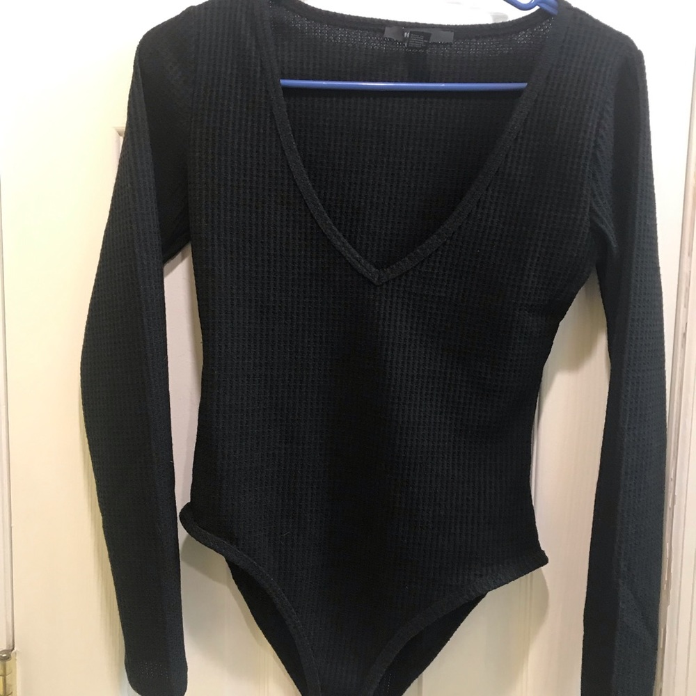 Plunging Waffle Knit Bodysuit